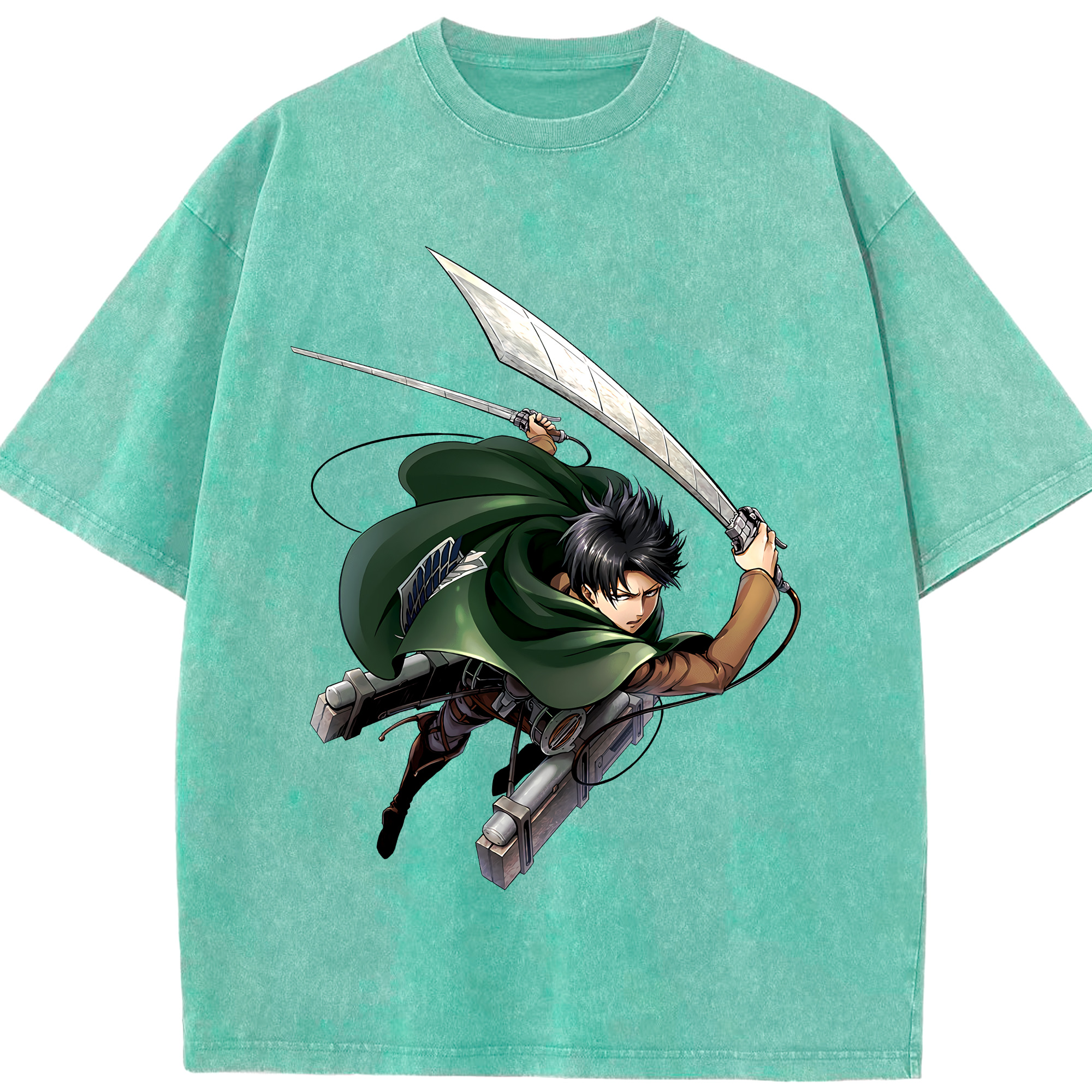 （画像用） 進撃の巨人 リヴァイ·アッカーマン Attack on Titan Levi Ackerman 綿100% ヴィンテージ風 半袖Tシャツ（フロントプリント）